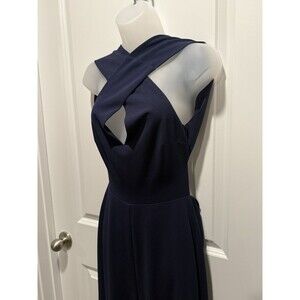 Lulus Navy Blue Wide Leg Jumpsuit Small Cross Front Keyhole Sleeveless Formal